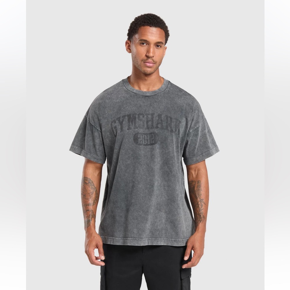 Gymshark Men's Washed Charcoal Logo Short Sleeve Tee